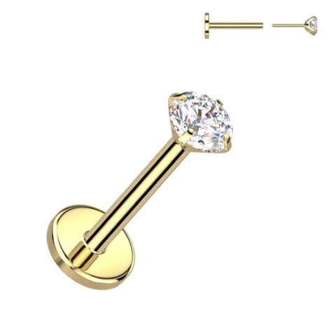 Implant Grade Titanium Threadless Push In Flat Back Stud With Prong CZ Top - Image 2