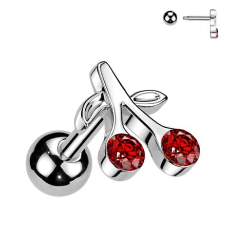 Cherry with Red CZ Tragus Cartilage Lobe Piercing Barbell