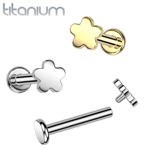 Implant Grade Titanium Flower Top Labret, Flat Back Stud Internally Threaded
