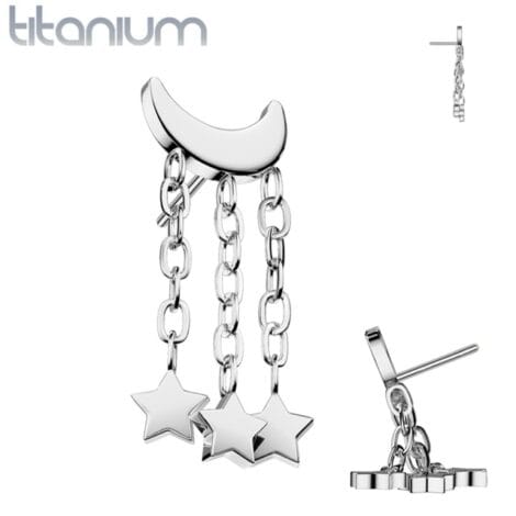 Implant Grade Titanium Threadless Push In Crescent Moon Top With 3 Star Dangle