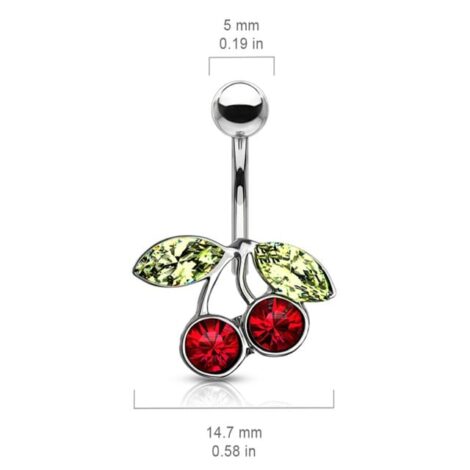 CZ Red Cherry Belly Ring - Image 2