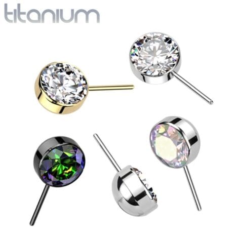 Implant Grade Titanium Threadless Push In Bezel Set CZ Forward Facing Top