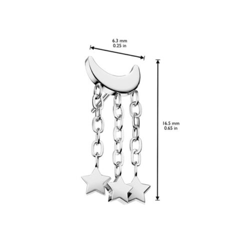 Implant Grade Titanium Threadless Push In Crescent Moon Top With 3 Star Dangle - Image 3
