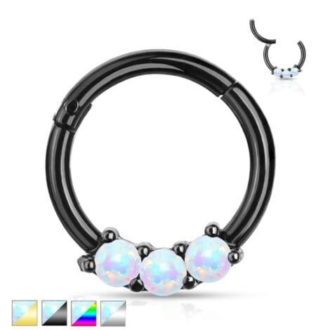 Hinged Segment Ring High Quality Precision 3-Opal Set Hoop