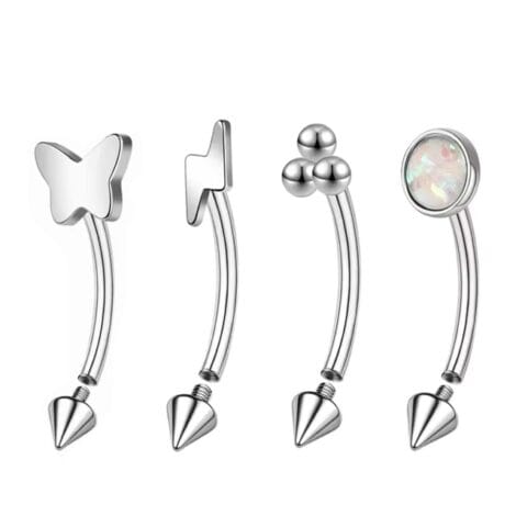 Eyebrow Rook Curved Barbell with Internally Threaded Cone and Mixed Tops