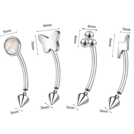 Eyebrow Rook Curved Barbell with Internally Threaded Cone and Mixed Tops - Image 2