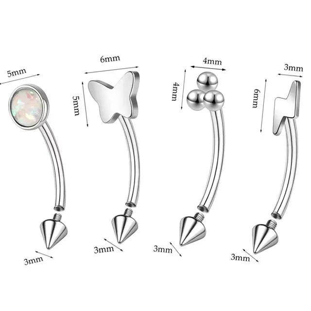 Eyebrow Rook Curved Barbell with Internally Threaded Cone and Mixed Tops