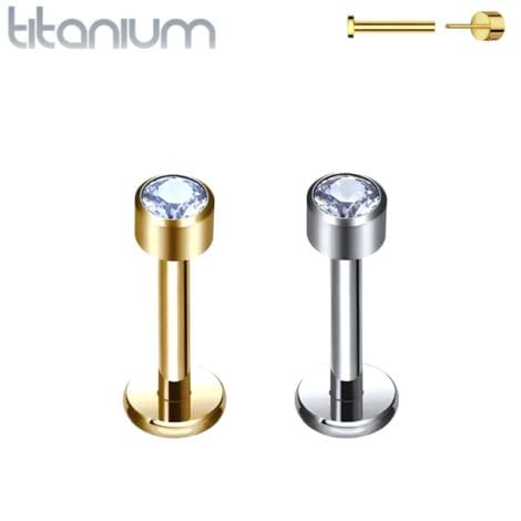 Titanium Labret Threadless Push-In Pin Clear Round CZ Top