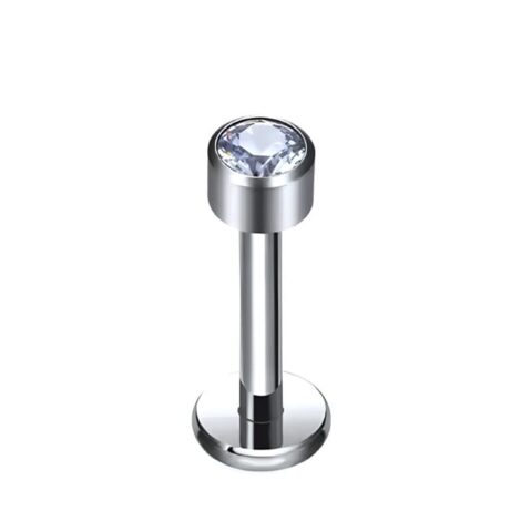 Titanium Labret Threadless Push-In Pin Clear Round CZ Top - Image 2