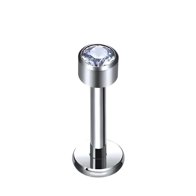 Titanium Labret Threadless Push-In Pin Clear Round CZ Top