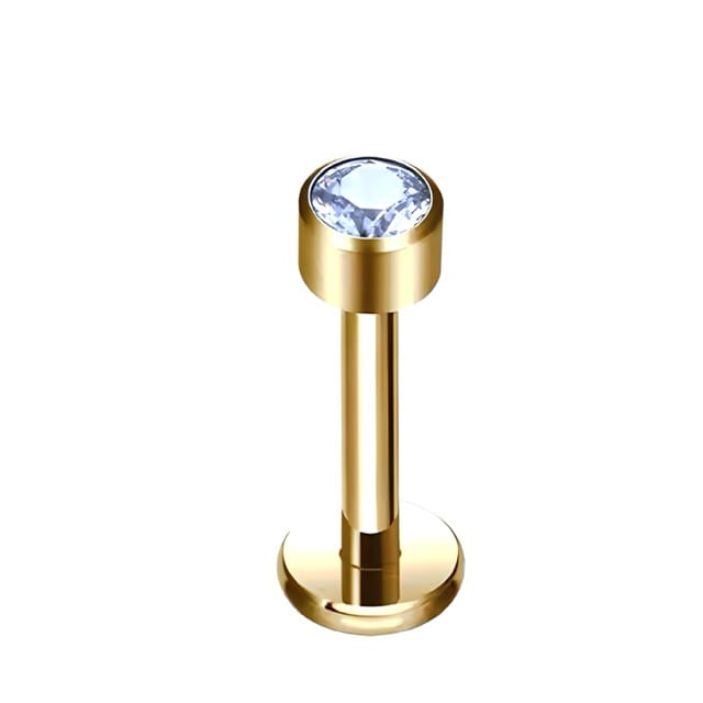 Titanium Labret Threadless Push-In Pin Clear Round CZ Top