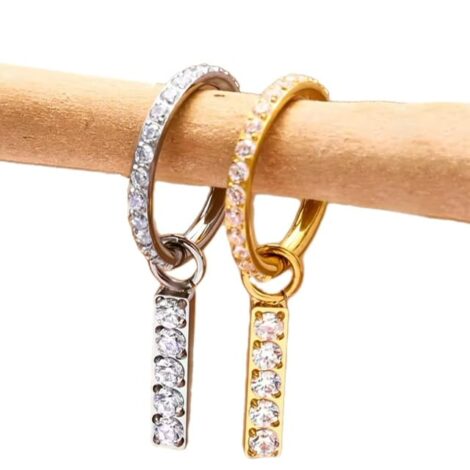Implant Titanium CZ Lined Hinged Segment Ring with CZ Dangle Bar - Image 4
