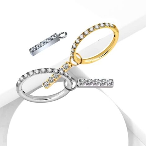 Implant Titanium CZ Lined Hinged Segment Ring with CZ Dangle Bar - Image 2