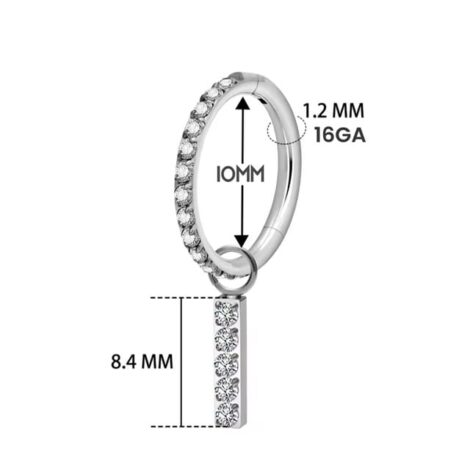 Implant Titanium CZ Lined Hinged Segment Ring with CZ Dangle Bar - Image 5
