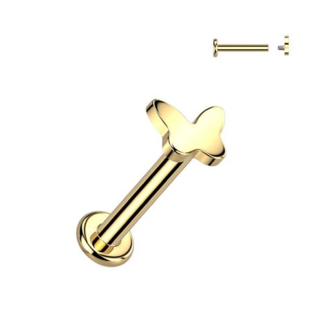 Implant Grade Titanium Butterfly Top Labret, Flat Back Stud Internally Threaded - Image 3