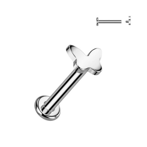 Implant Grade Titanium Butterfly Top Labret, Flat Back Stud Internally Threaded - Image 2