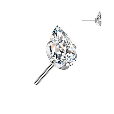 Implant Grade Titanium Threadless Push In Prong Set Teardrop CZ Top - Image 9
