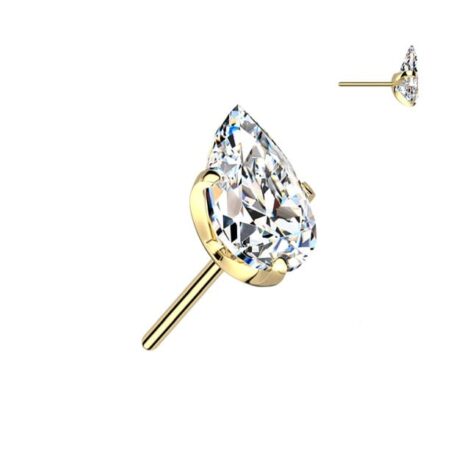 Implant Grade Titanium Threadless Push In Prong Set Teardrop CZ Top - Image 3