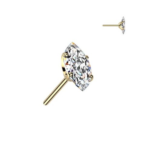 Implant Grade Titanium Threadless Push In Prong Set Marquise CZ Top - Image 3