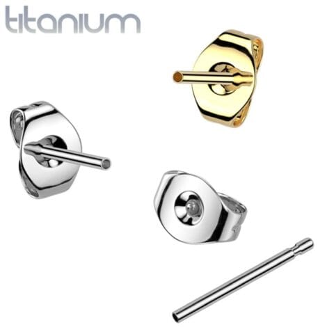 Implant Grade Titanium Threadless Push In Earring Post Pairs With Butterfly Back