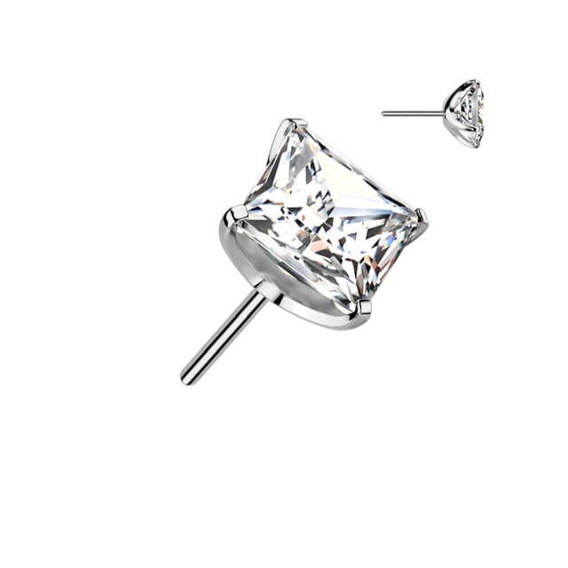Implant Grade Titanium Threadless Push In Square CNC Cut Round Back Prong Set CZ Top