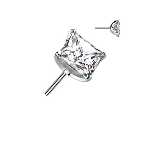 Implant Grade Titanium Threadless Push In Square CNC Cut Round Back Prong Set CZ Top - Image 4