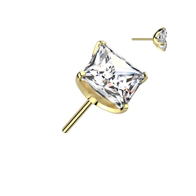 Implant Grade Titanium Threadless Push In Square CNC Cut Round Back Prong Set CZ Top