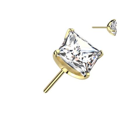 Implant Grade Titanium Threadless Push In Square CNC Cut Round Back Prong Set CZ Top - Image 3