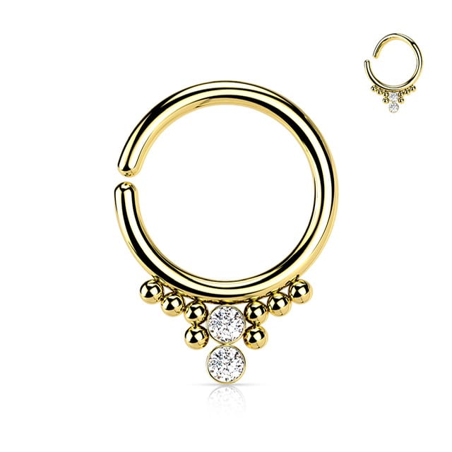 All 316L Surgical Steel Hoop Ring with 2 Horizontal CZ Balls and Beading