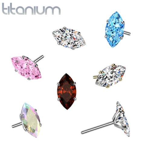 Implant Grade Titanium Threadless Push In Prong Set Marquise CZ Top