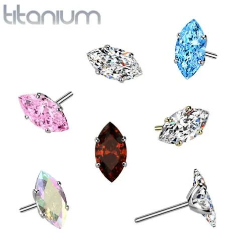 Implant Grade Titanium Threadless Push In Prong Set Marquise CZ Top