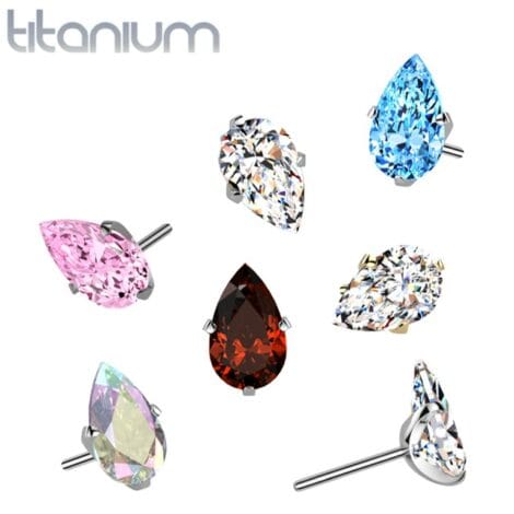 Implant Grade Titanium Threadless Push In Prong Set Teardrop CZ Top
