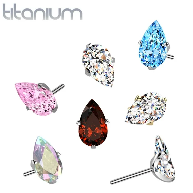 Implant Grade Titanium Threadless Push In Prong Set Teardrop CZ Top
