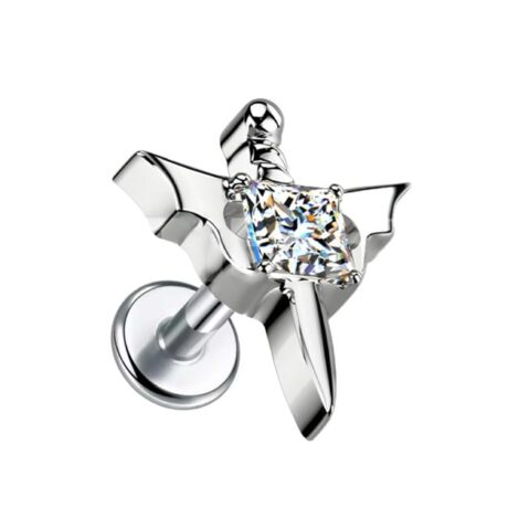 Implant Grade Titanium Dagger Labret Threaded With CZ Set Bat Wings - Image 2