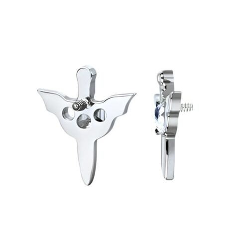 Implant Grade Titanium Dagger Labret Threaded With CZ Set Bat Wings - Image 3