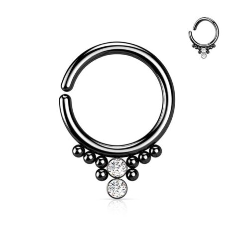 All 316L Surgical Steel Hoop Ring with 2 Horizontal CZ Balls and Beading - Image 4