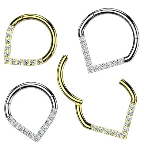 Hinged Segment Ring Teardrop With CZ Single Line Chevron Setting