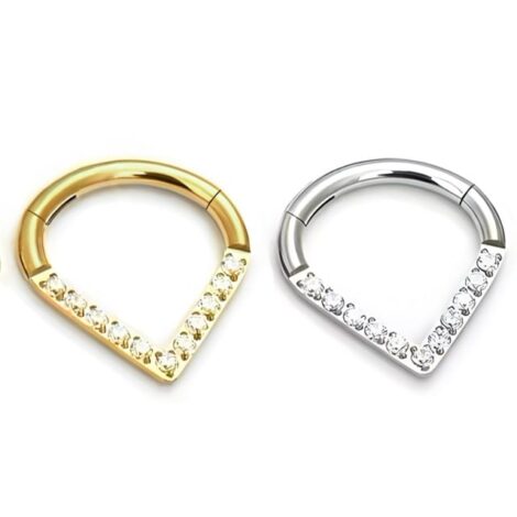 Hinged Segment Ring Teardrop With CZ Single Line Chevron Setting - Image 3