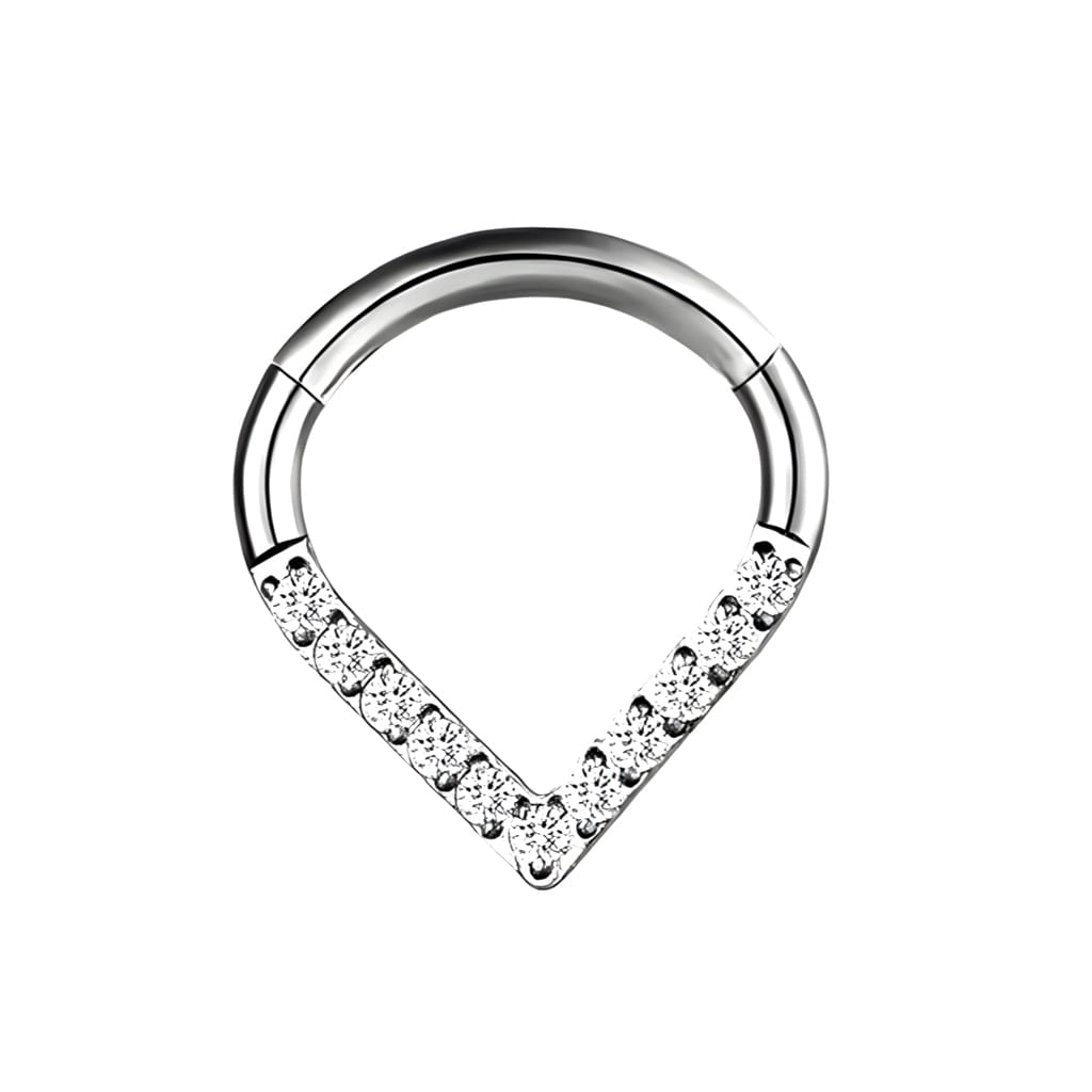 Hinged Segment Ring Teardrop With CZ Single Line Chevron Setting