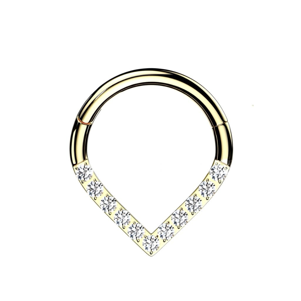 Hinged Segment Ring Teardrop With CZ Single Line Chevron Setting
