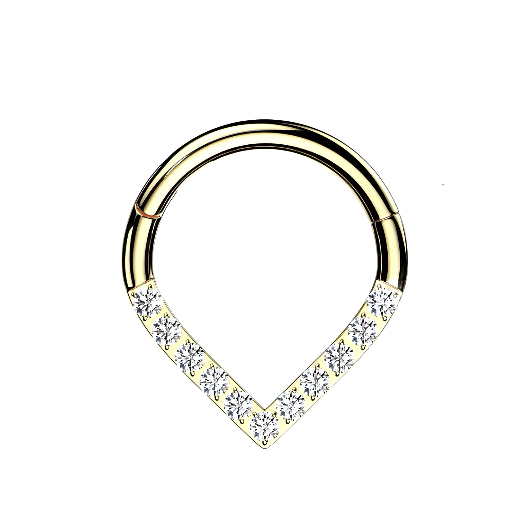 Hinged Segment Ring Teardrop With CZ Single Line Chevron Setting - Image 11