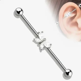 Butterfly Industrial Barbell with Teardrop and Marquise CZ