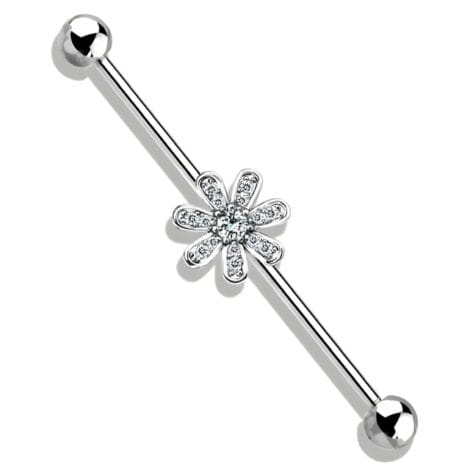 7 Petal CZ Pave Daisy Flower Industrial Barbell