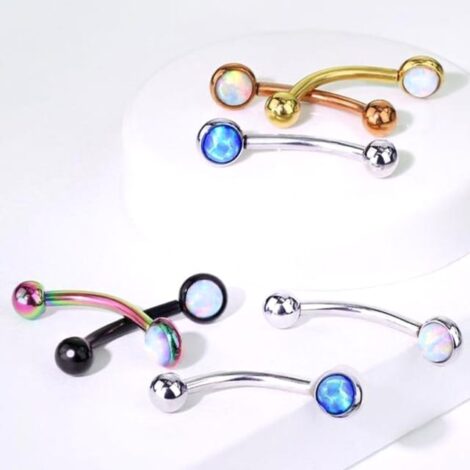 6mm Bar Opal Disc Curved Barbell for Eyebrow Rook Daith - Image 3