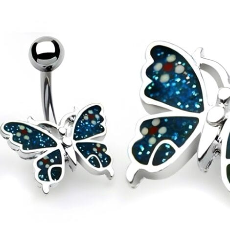 Blue Epoxy Butterfly with Glitter Belly Navel Ring