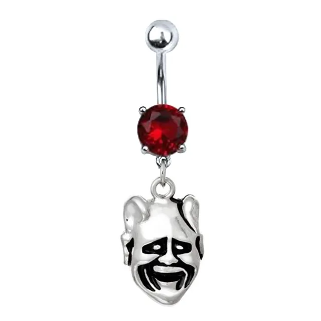 Laughing Ghoul with Horns Prong Set Red CZ Belly Ring