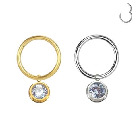 Hinged Segment Ring with Front Facing CZ Set Gem Ball