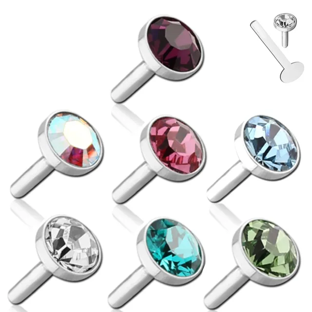 Bioflex Labret Attachment, Premium Round Crystal Push In Top
