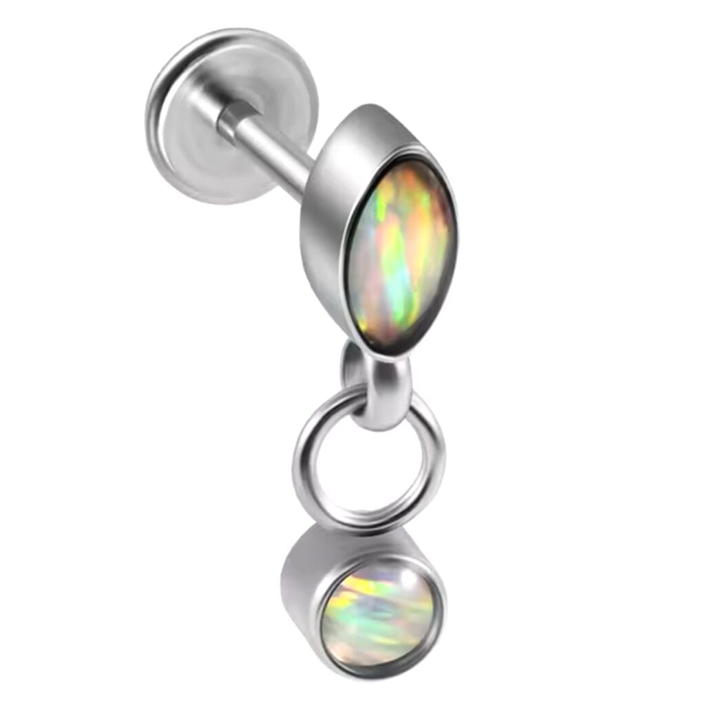 White Opal Dangle Labret, Threaded 20G Earring Studs