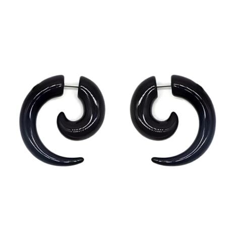 Fake Tribal Curl Small Taper Pairs in Black Acrylic